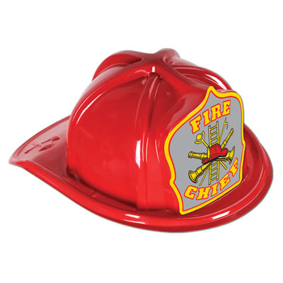 Red Plastic Fire Chief Hat (Pack of 48) Red Plastic Fire Chief Hat, fire chief, hat, party favor, fire truck, birthday, wholesale, inexpensive, bulk