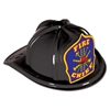 DISC - Black Plastic Fire Chief Hat (Pack of 48) Black Plastic Fire Chief Hat, fire chief, hat, party favor, fire truck, birthday, wholesale, inexpensive, bulk