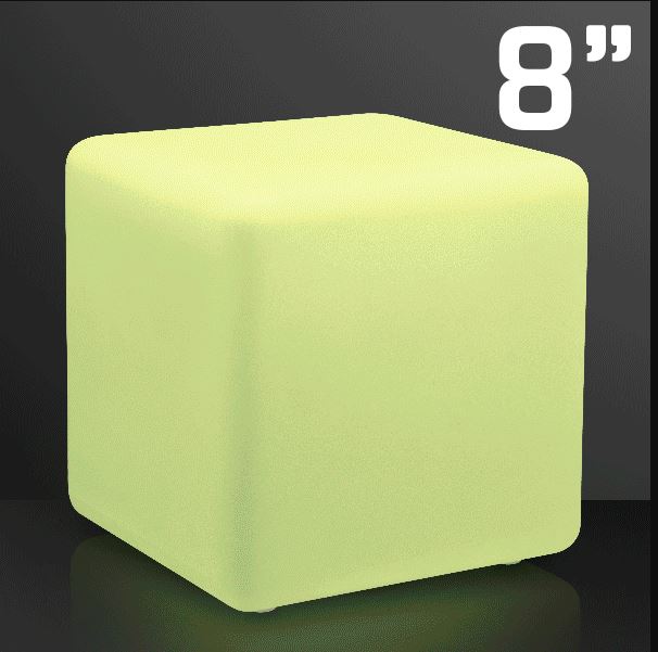 Deco cube that lights up and measures eight inches. 