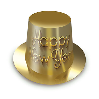 Golden New Year Hi-Hat (Pack of 25) Golden New Year Hi-Hat, gold, new year's eve, hat, party favor, wholesale, inexpensive, bulk