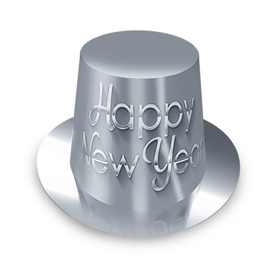 Silver New Year Hi-Hat (Pack of 25) Silver New Year Hi-Hat, silver, new year's eve, hi-hat, hat, party favor, wholesale, inexpensive, bulk