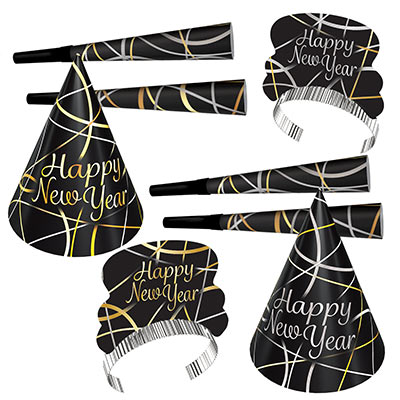 Ring In The New Year Assortment for 4 (Pack of 12) Ring In The New Year Assortment for 4, New Years Eve, party favors, hat, tiara, horns, noisemakers, wholesale, inexpensive, bulk, nye, ball drop, new year