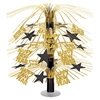 Cascade centerpiece with gold strands, "Happy New Year" icons and black stars.