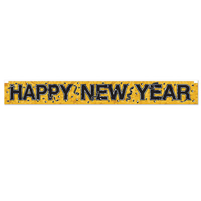 Gold Metallic Happy New Year Fringe Banner (Pack of 1) Metallic Happy New Year Fringe Banner, happy new year, banner, gold and black, new year's eve, decoration, wholesale, inexpensive, bulk