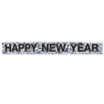 Silver Metallic Happy New Year Fringe Banner (Pack of 1) Metallic Happy New Year Fringe Banner, happy new year, banner, silver and black, new year's eve, decoration, wholesale, inexpensive, bulk