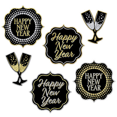Black, silver and gold New Year's Eve cutouts.