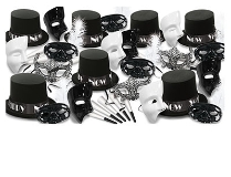New Year Masquerade - New Year Party Kit for 50 New,Year, Masquerade, New Years Eve, masks, hats, toppers, horns, feathers 
