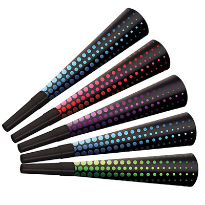 black horns with assorted colored polka dots