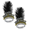 gold and silver happy new year tiaras with a black plume feather
