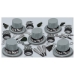Party assortment of silver plastic hats with band, fringed silver and black tiaras, horns, noisemakers and beads. 