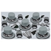 Party assortment of silver plastic hats with band, fringed silver and black tiaras, horns, noisemakers and beads. 