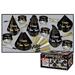 Party assortment for New Year's Eve with accented traditional hats, tiaras, horns and beads in gold and silver. 