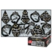 Party kit with traditional party hats, tiaras, horns, and leis with black, gold and silver designs. 