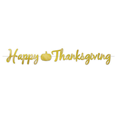 Gold Foil Happy Thanksgiving Streamer with a pumpkin 