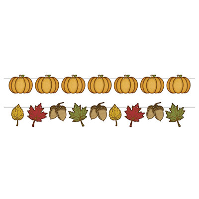 Rustic Fall Streamer Set with Pumpkin, Leaves and Acorns on a String 