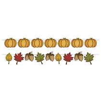 Rustic Fall Streamer Set with Pumpkin, Leaves and Acorns on a String 