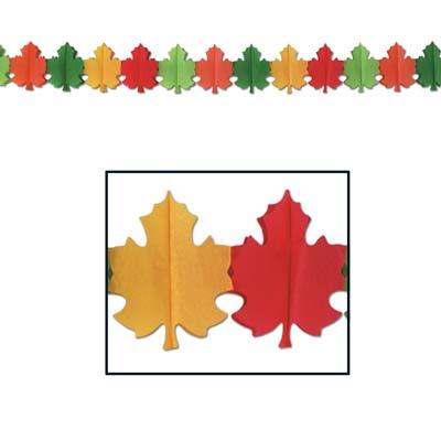 Orange, Yellow, Red and Green Fall Leaf Garland