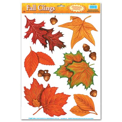 Assorted Colors and Shape Fall Leaf Clings for wall or window decorations 