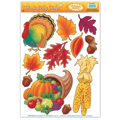 Assorted Thanksgiving Clings for wall or window decorations 