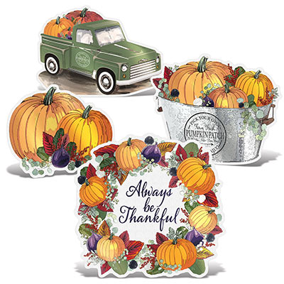 Foil Fall Thanksgiving Cutouts w/Easels (Pack of 48) Foil Fall Thanksgiving Cutouts with Easels, fall, Thanksgiving, decoration, centerpiece, wholesale, cutouts, inexpensive, bulk