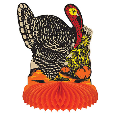 Vintage Fall Harvest Turkey Centerpiece with Orange Base
