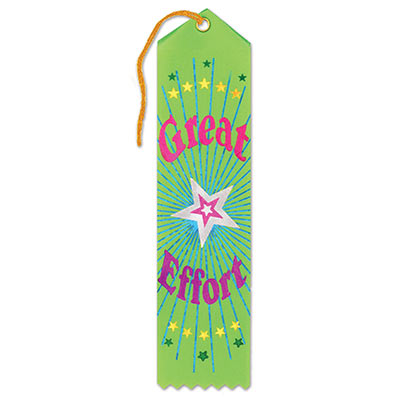 Great Effort Award Green Ribbon with bold lettering and stars