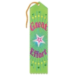 Great Effort Award Green Ribbon with bold lettering and stars