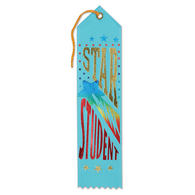 Star Student Award Light Blue Ribbon with bold lettering and colorful  shooting star 