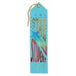 Star Student Award Light Blue Ribbon with bold lettering and colorful  shooting star 