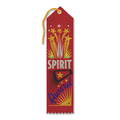 Spirit Award Red Ribbon with gold stars and bold silver lettering