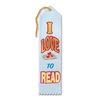I Love To Read Award Ribbon with gold outlined in red lettering and a book with hearts