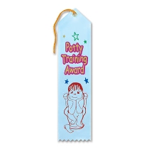 Potty Training Award Light Blue Ribbon with Gold lettering outlined in red and stars