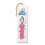 I Can Dress Myself Award White Ribbon with Gold lettering outlined in pink and stars 