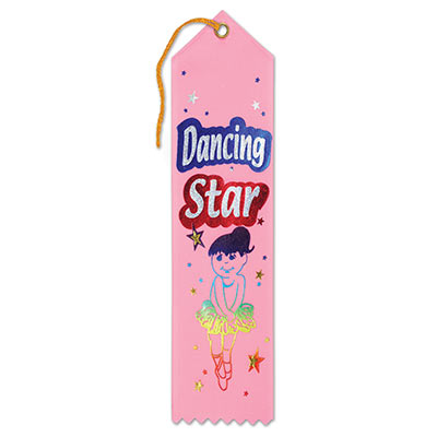 Dancing Star Award Light Pink Ribbon with Silver lettering outlined in red and blue 