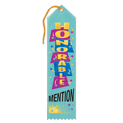 Honorable Mention Award Blue Ribbon bold Gold lettering and stars