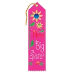 New Big Sister Award Bright Pink Ribbon with red and white lettering and flowers