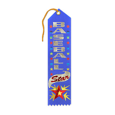 Baseball Star Award Blue Ribbon with gold and silver lettering and small and large stars