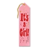 Its A Girl! Award Light Pink Ribbon with Glittered Red lettering and multi colored streamers 