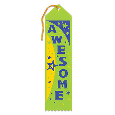 Awesome Award Green Ribbon with blue lettering and yellow, green and blue stars