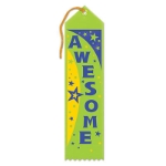 Awesome Award Green Ribbon with blue lettering and yellow, green and blue stars