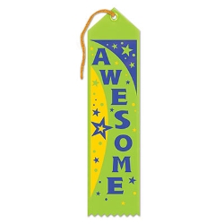 Awesome Award Green Ribbon with blue lettering and yellow, green and blue stars