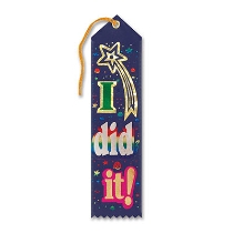 I Did It! Award Navy Blue Ribbon with different colored lettering and a shooting star