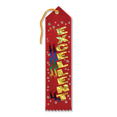 Excellent Award Red Ribbon with gold bold lettering and stars