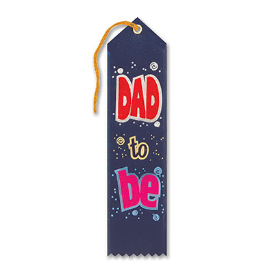 Dad To Be Award Navy Blue Ribbon with bright bold colors and swirl designs 