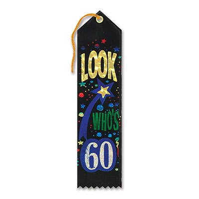 Look Whos 60 Award Black Ribbon bold lettering with a blue shooting star