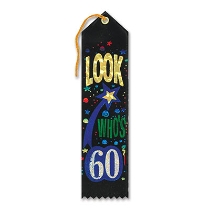 Look Who's 60 Award Black Ribbon bold lettering with a blue shooting star
