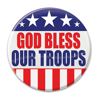 God Bless Our Troops Button (Pack of 6) God Bless Our Troops Button, god bless our troops, party favor, button, wholesale, inexpensive, bulk, patriotic, july 4th