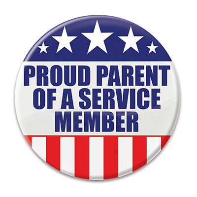 Proud Parent Of A Service Member Button (Pack of 6) Proud Parent Of A Service Member Button, proud parent of a service member, button, party favor, patriotic, july 4th, wholesale, inexpensive, bulk