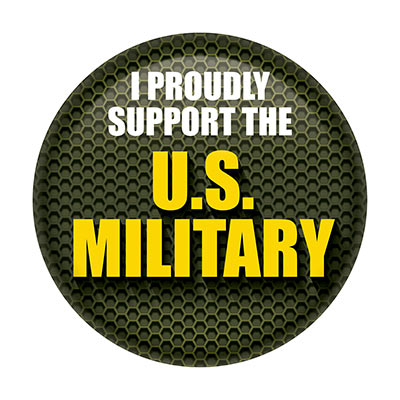 I Proudly Support The US Military Button (Pack of 6) I Proudly Support The US Military Button, I Proudly Support The US Military, Button, US Military, Patriotic, July 4th, wholesale, inexpensive, bulk