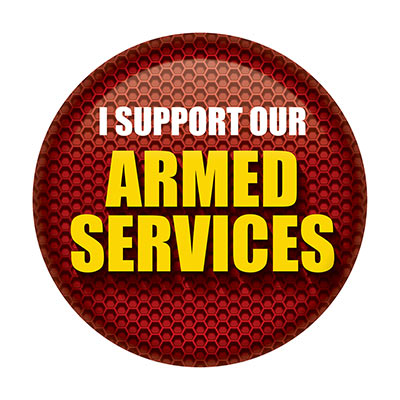 I Support Our Armed Services Button (Pack of 6) I Support Our Armed Services Button, armed forces, button, party favor, patriotic, July 4th, wholesale, inexpensive, bulk